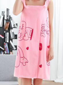 1pc Cartoon Rabbit Print Sleeveless Bathrobe, Soft, Absorbent, Thick, Edged Spa Bath Towel For Shower And Gym Home Bathroom Decor - View 3