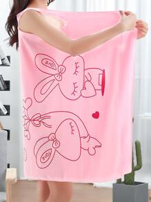 1pc Cartoon Rabbit Print Sleeveless Bathrobe, Soft, Absorbent, Thick, Edged Spa Bath Towel For Shower And Gym Home Bathroom Decor - View 2