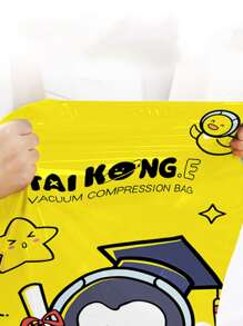 1 Set con patrón de dibujos animados vacío comprimido Bolsa de almacenaje con 1 pieza Bomba de aire manual - Amarillo - Ver 7