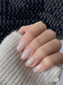 24pcs Almond Shaped False Nails With Jelly Gel And Nail File, Gradual Milky White To White Color Artificial Nails, Simple Mid-Length Oval Design Reusable Nails For Women, Girls, And Students. 1pc Jelly Gel And 1pc Nail File(Random Color) Included. Suitable For Medium Length Nails. Perfect For Daily Wear, Holiday Outfit, Beach Party, And Salon Wedding. - Multicolor - View 5