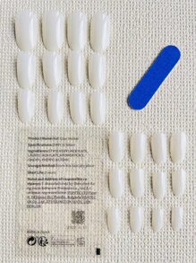 24pcs Almond Shaped False Nails With Jelly Gel And Nail File, Gradual Milky White To White Color Artificial Nails, Simple Mid-Length Oval Design Reusable Nails For Women, Girls, And Students. 1pc Jelly Gel And 1pc Nail File(Random Color) Included. Suitable For Medium Length Nails. Perfect For Daily Wear, Holiday Outfit, Beach Party, And Salon Wedding. - Multicolor - View 2
