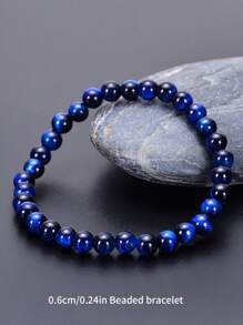 1 pieza Pulsera con cuenta natural azul ojo de tigre con cuentas redondas , de moda & casual regalo
