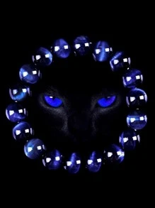 1 pieza Pulsera con cuenta natural azul ojo de tigre con cuentas redondas , de moda & casual regalo