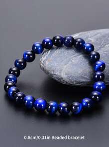 1 pieza Pulsera con cuenta natural azul ojo de tigre con cuentas redondas , de moda & casual regalo