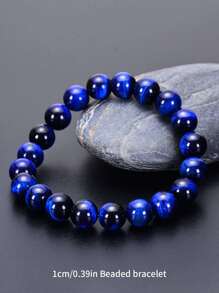 1 pieza Pulsera con cuenta natural azul ojo de tigre con cuentas redondas , de moda & casual regalo