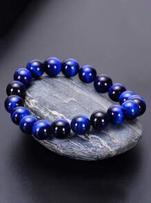 1 pieza Pulsera con cuenta natural azul ojo de tigre con cuentas redondas , de moda & casual regalo