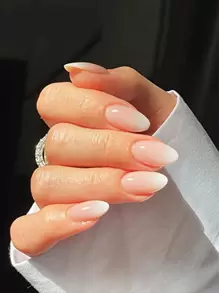 24pcs Almond Shaped False Nails With Jelly Gel And Nail File, Gradual Milky White To White Color Artificial Nails, Simple Mid-Length Oval Design Reusable Nails For Women, Girls, And Students. 1pc Jelly Gel And 1pc Nail File(Random Color) Included. Suitable For Medium Length Nails. Perfect For Daily Wear, Holiday Outfit, Beach Party, And Salon Wedding. - Multicolor - View 1