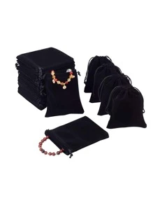 5 Chiếc Nhung Tặng Túi Trang Sức Túi Bán Túi Dây Kéo Đen Trang Sức Đóng Gói Túi - màu đen - Xem 2