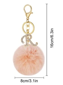 字母 R 毛絨球鑰匙扣包吊墜包配件袋飾物聖誕禮物，蓬鬆，聖誕節，冬季必備青少年女孩女大學生 - 粉色 - 查看 2