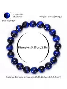 1 pieza Pulsera con cuenta natural azul ojo de tigre con cuentas redondas , de moda & casual regalo