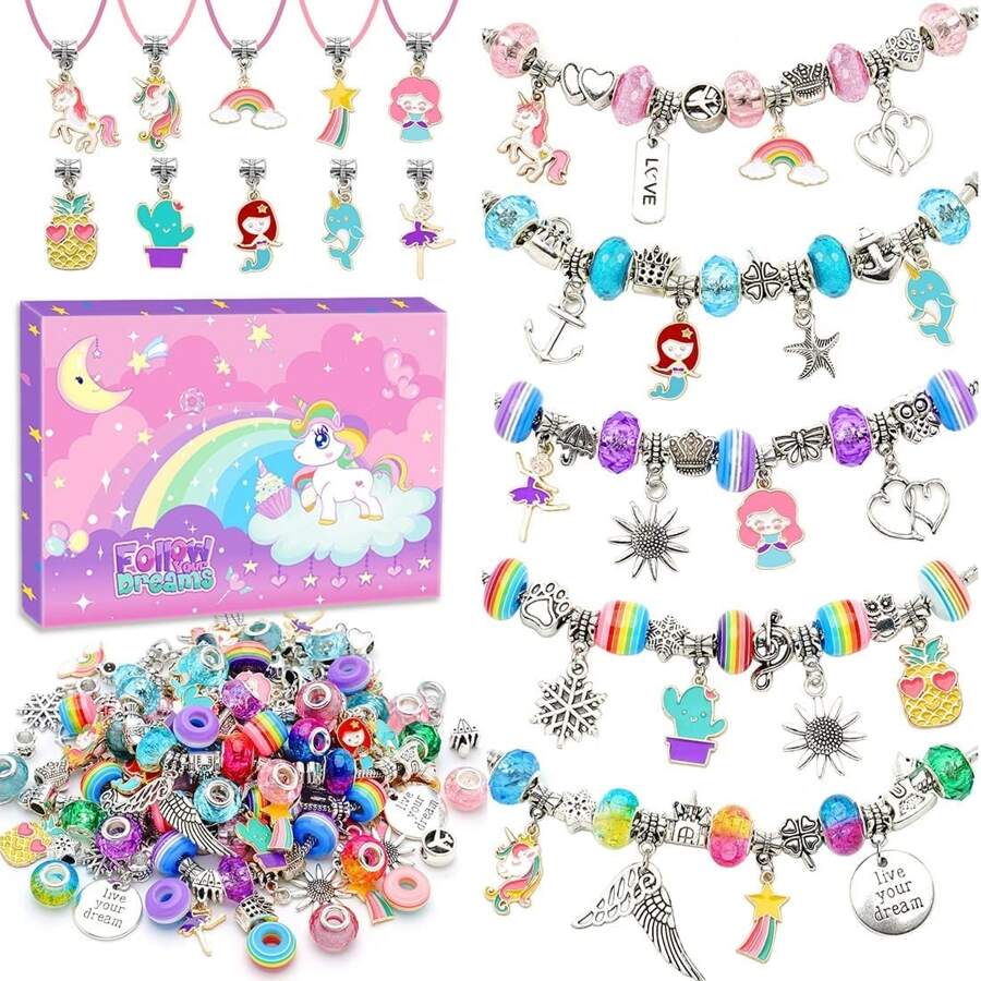 Girls Toys Age 6-8, Gifts for 5 6 7 8 9 Year Old Girls Arts and Crafts for Kids Girls Ages 6-8 8-12 Charm Bracelet Jewelry Making Kit for Girls 8-12 5-7 Unicorns Gifts for Girls - 彩色 - 查看 1