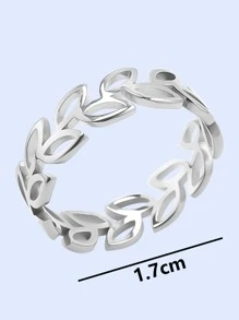 304不銹鋼簡約風樹葉戒指,可調節,鏤空設計,簡約風格DIY首飾配件