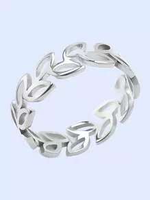 304不銹鋼簡約風樹葉戒指,可調節,鏤空設計,簡約風格DIY首飾配件