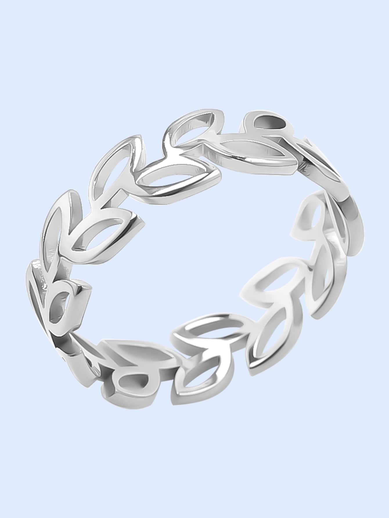 304不銹鋼簡約風樹葉戒指,可調節,鏤空設計,簡約風格DIY首飾配件