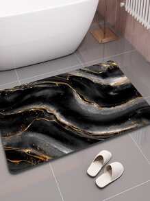 1 pieza PC Alfombra de baño , modernista con patrón de mármol antideslizante Alfombrilla de baño para casa - Negro - Ver 1