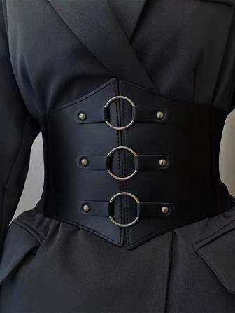 1pc Wide Black Circle Buckle Waist Belt Harness Halloween Waist Trainer Women Corset Belt Accessories For Ladies For Dress Western Cowboy Cowgirl Country Wear Vintage Black Belt Women Corset Belt For Dress,Waist Trainer Waist-Shaping For Waist Slimming And Tummy Control