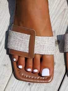 Nuevas sandalias casuales de playa para mujer con suela antideslizante, puntera abierta, estilo romano simple y bajo para vacaciones - Marrón - Ver 6