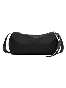 Men's Adjustable Strap Messenger Bag Ins Japanese Cool Shoulder Bag Street College Multi-Functional Cylinder Bag Black Travel Essentials Gym Side Bags - Black - View 4