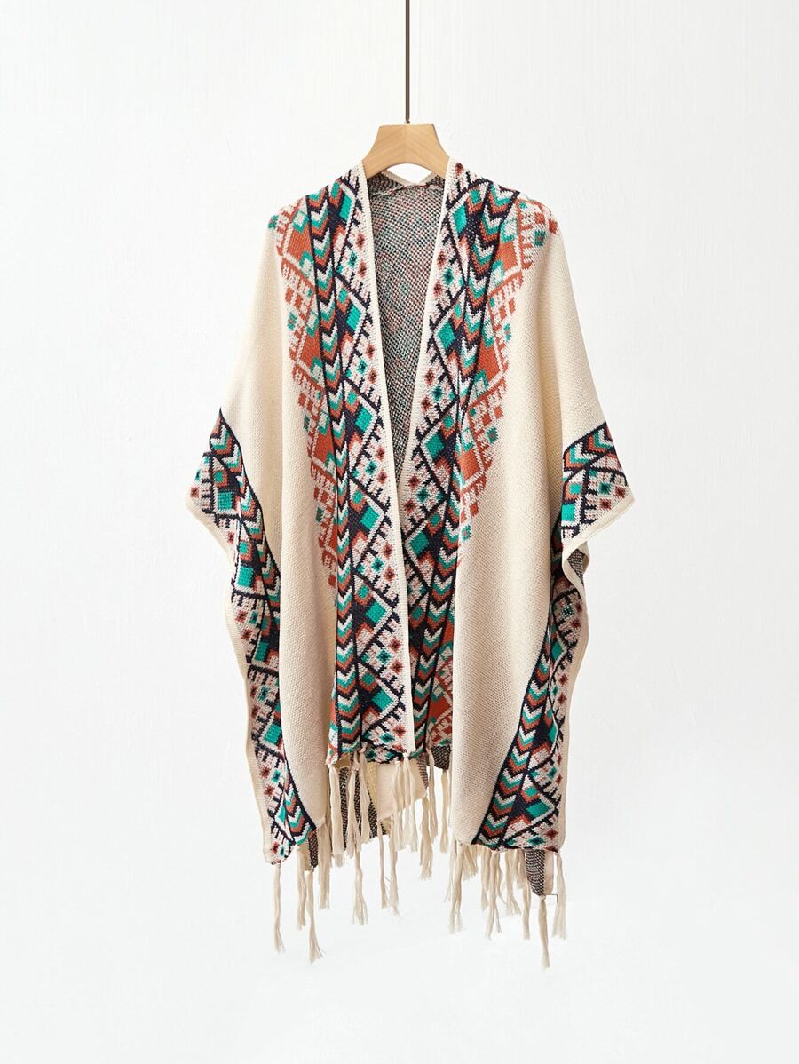1 pieza de Capa Chal Borlas Boho para mujeres Accesorios de viaje para vacación invierno - Multicolor - Ver 1