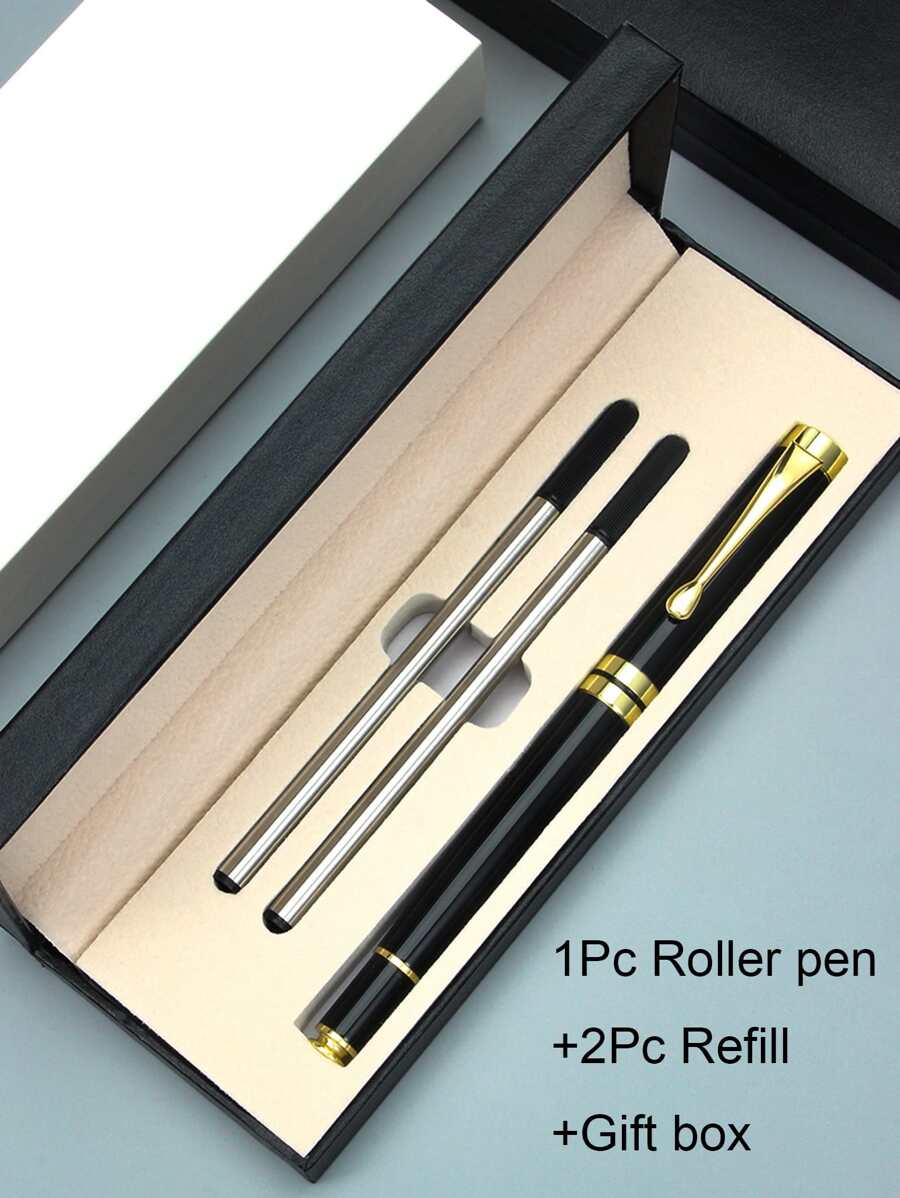 1 套奢华圆珠笔最佳圆珠笔礼品套装，适合男士和女士专业行政办公室精美圆珠笔优雅礼品盒圆珠笔黑色替换笔芯线宽 0.5 毫米（黑金）回到学校 - 黑色 - 查看 1