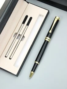 1 套奢华圆珠笔最佳圆珠笔礼品套装，适合男士和女士专业行政办公室精美圆珠笔优雅礼品盒圆珠笔黑色替换笔芯线宽 0.5 毫米（黑金）回到学校 - 黑色 - 查看 2