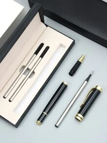 1 套奢华圆珠笔最佳圆珠笔礼品套装，适合男士和女士专业行政办公室精美圆珠笔优雅礼品盒圆珠笔黑色替换笔芯线宽 0.5 毫米（黑金）回到学校 - 黑色 - 查看 4