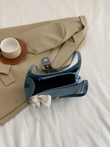 Versatile Blue Crocodile Pattern Armpit Bag - Blue - View 4