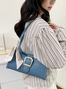 Versatile Blue Crocodile Pattern Armpit Bag - Blue - View 2