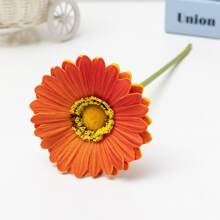 1pc Artificial Gerbera Flower Silk Daisy Bride Bouquet Home Wedding Party Decoration Fake Sunflower Artificial Flower Vase Arrangement - Orange - View 1