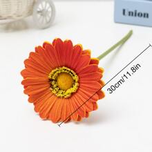 1pc Artificial Gerbera Flower Silk Daisy Bride Bouquet Home Wedding Party Decoration Fake Sunflower Artificial Flower Vase Arrangement - Orange - View 2