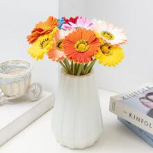 1pc Artificial Gerbera Flower Silk Daisy Bride Bouquet Home Wedding Party Decoration Fake Sunflower Artificial Flower Vase Arrangement - Orange - View 3