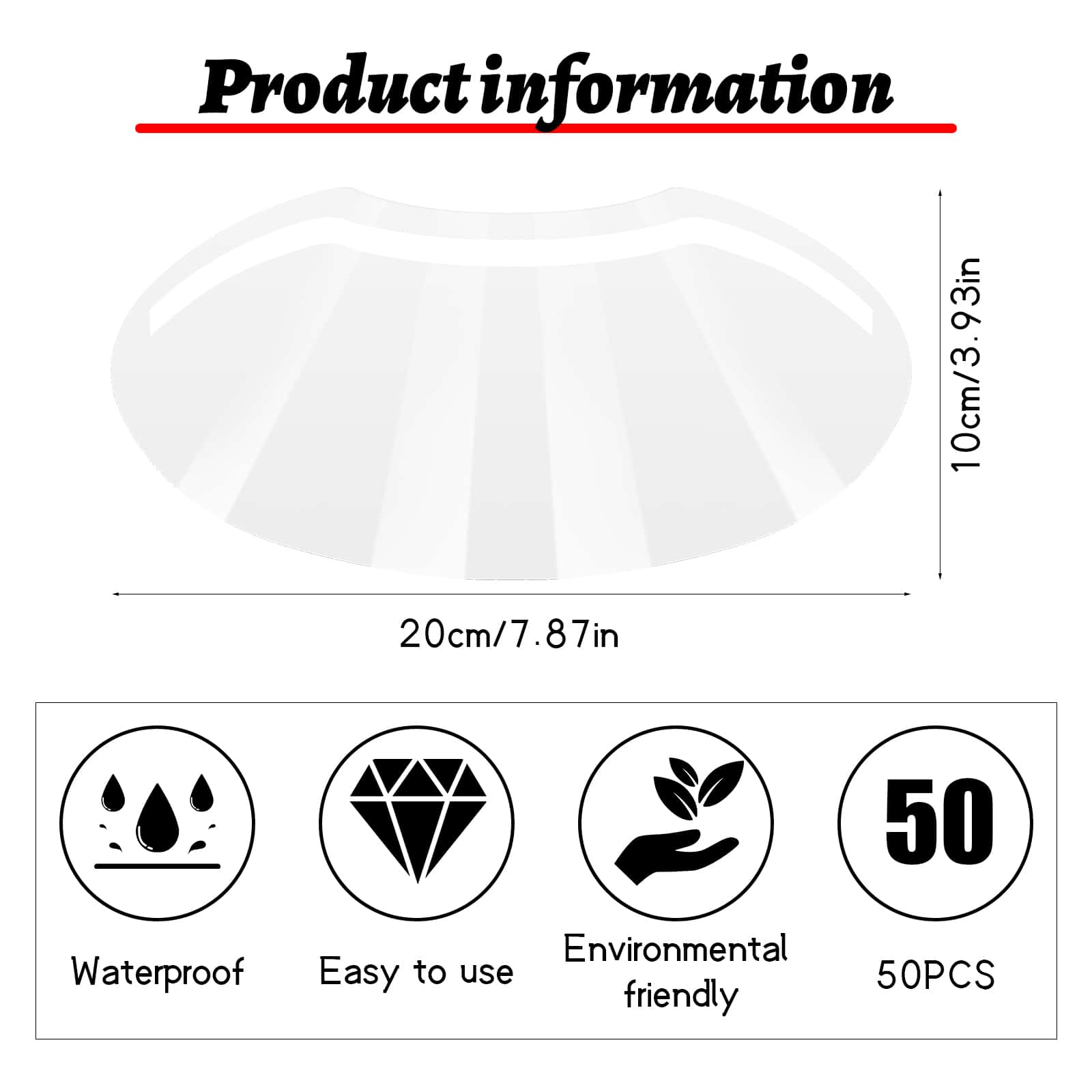 50pcs Eye Shield, Clear Face Soft Visor, Reuse Face Shield Shower Eye