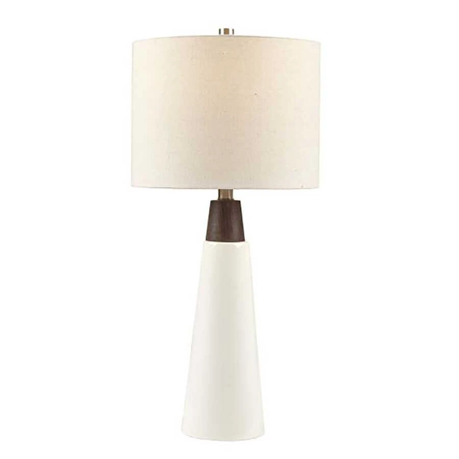 Tristan Triangular Ceramic and Wood Table Lamp - trắng - Xem 1