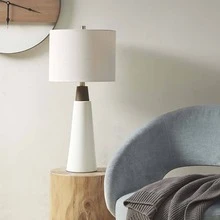 Tristan Triangular Ceramic and Wood Table Lamp - trắng - Xem 4