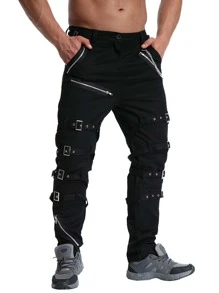 TRGPSG Men's Fashion Hiphop Rock Punk Gothic Pants Techwear Sport Hiking Riding Cotton Cargo Pants - 黑色 - 查看 2