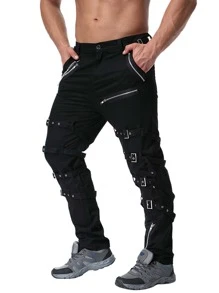 TRGPSG Men's Fashion Hiphop Rock Punk Gothic Pants Techwear Sport Hiking Riding Cotton Cargo Pants - 黑色 - 查看 3