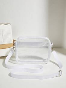 1 件休闲时尚 PVC 透明单肩包适合海滩音乐会迷你时尚 PVC 拉链单肩包体育场认可 12*12*6 透明钱包包适用于音乐会体育赛事节日，时尚透明，透明防水包适合女士，非常适合夏季、度假和海滩，防水、防沙透明包，沙滩运动野餐零食透明钱包适合女士 - 白色 - 查看 3