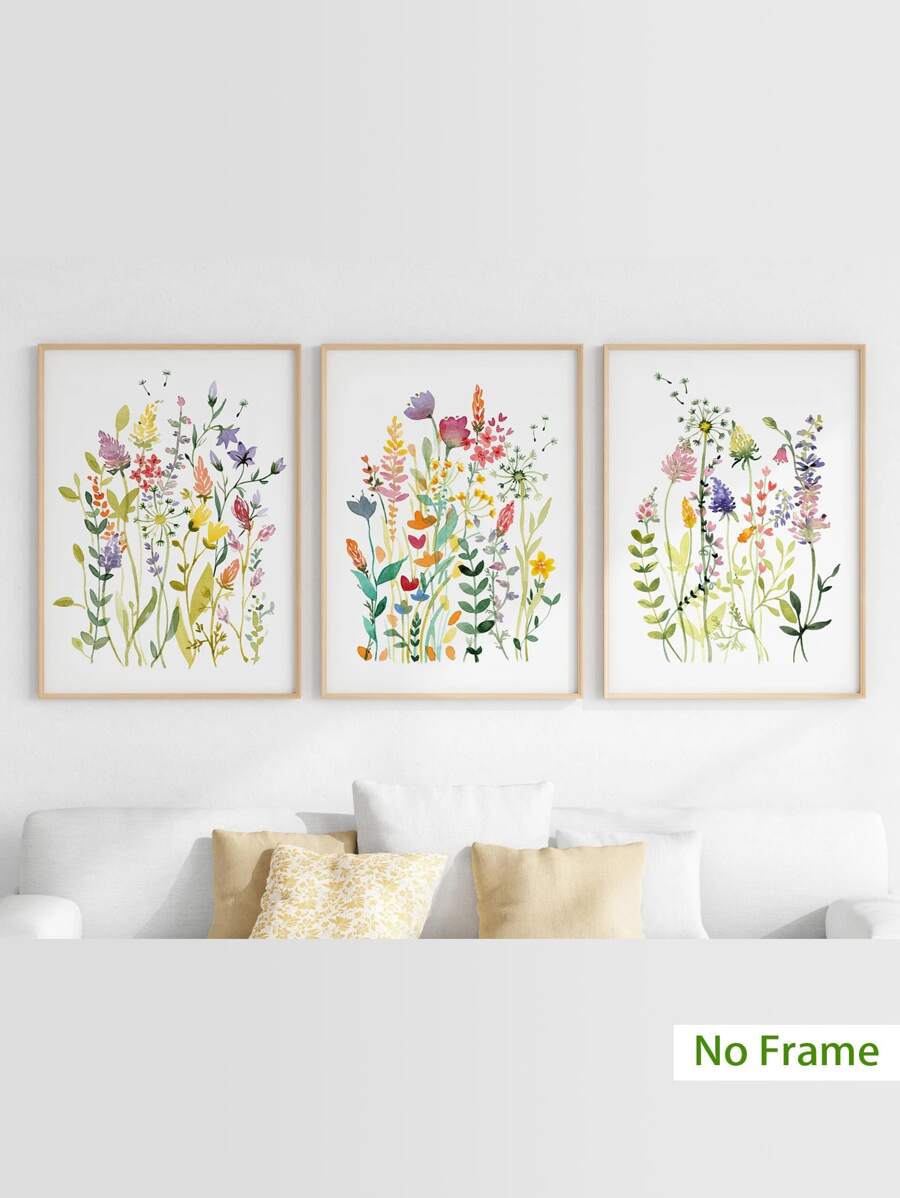 3pcs Floral Print Unframed Painting - Multicolor - View 1