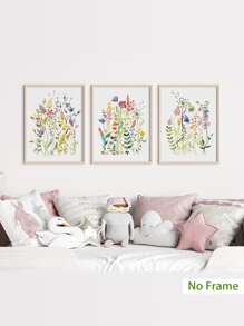 3pcs Floral Print Unframed Painting - Multicolor - View 3
