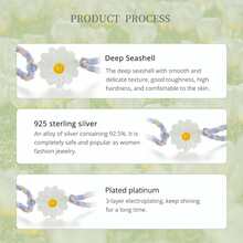 1入組真實925純銀自然白色貝殼迷人雛菊編繩手鏈適合女士可愛花鏈接女孩生日首飾類