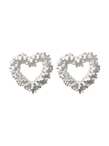 1對時尚純銀愛心裝飾耳釘適合女士朋友適用於約會禮物