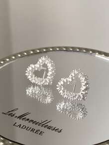 1對時尚純銀愛心裝飾耳釘適合女士朋友適用於約會禮物