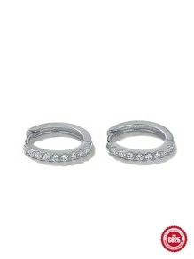 1 S925 Bạc Đôi Khuyên Tai Vòng Vàng Bạc Màu Hình Học Tròn Micro Dát Đá Cubic Zirconia Đôi Khuyên Tai Vòng Tối Giản Trang Sức Viễn Chí Bảo - Bạc - Xem 4
