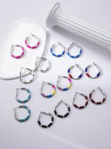 1 Đôi Bông Tai Đôi Khuyên Tai Vòng Bằng Thép Không Gỉ Thời Trang Cho Phụ Nữ Để Trang Trí Hàng Ngày - Nhiều màu - Xem 2