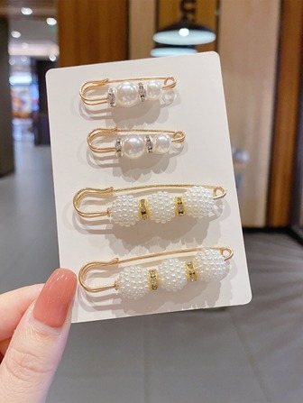 4 piezas/Set Prendedor de cintura de pantalones casuales con perlas - Transforma instantáneamente tu atuendo, accesorio casual para Halloween