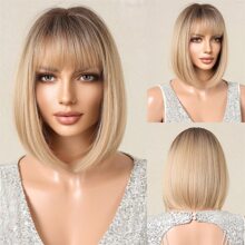 12 英寸女式齊肩波浪棕色鮑勃假髮，帶劉海，高溫合成纖維假髮，耐用造型，不纏結，非常適合日常佩戴自然逼真外觀，持久，機緯合成頭髮，這款耐熱假髮呈現自然外觀，適合日常使用，假髮 - 摩卡棕 - 查看 1