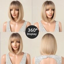 12 英寸女式齊肩波浪棕色鮑勃假髮，帶劉海，高溫合成纖維假髮，耐用造型，不纏結，非常適合日常佩戴自然逼真外觀，持久，機緯合成頭髮，這款耐熱假髮呈現自然外觀，適合日常使用，假髮 - 摩卡棕 - 查看 5