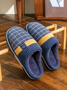 男士格紋圖案臥室拖鞋,拖鞋