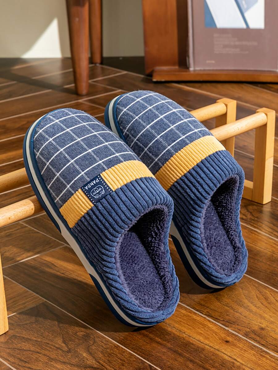 男士格紋圖案臥室拖鞋,拖鞋