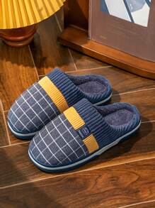 男士格紋圖案臥室拖鞋,拖鞋